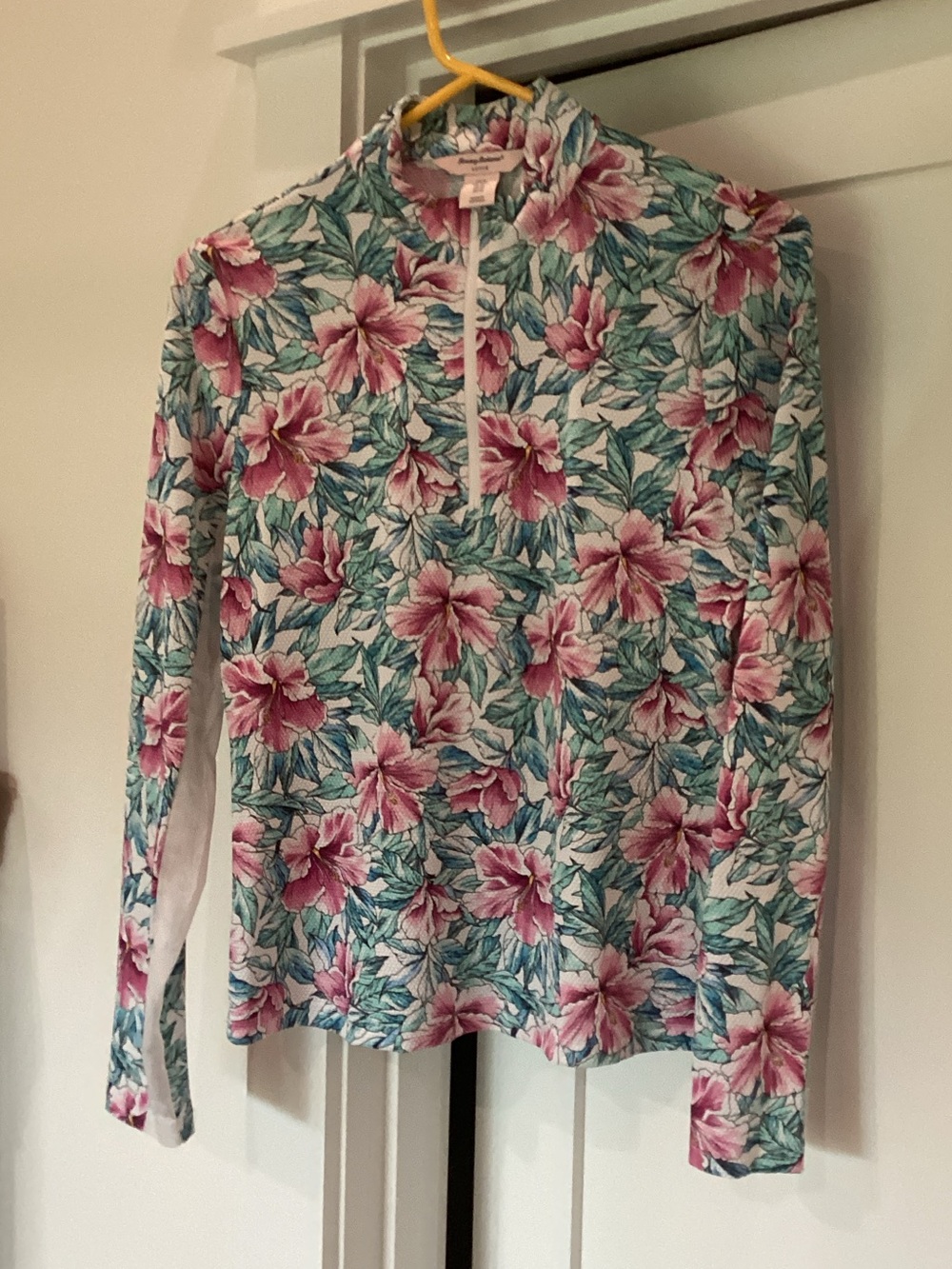 Tommy Bahama Pink Floral Quarter-Zip Long Sleeve Top